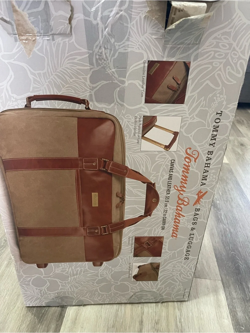 Tommy Bahama Tan and Brown Canvas Leather Travel Tote, Great for travel